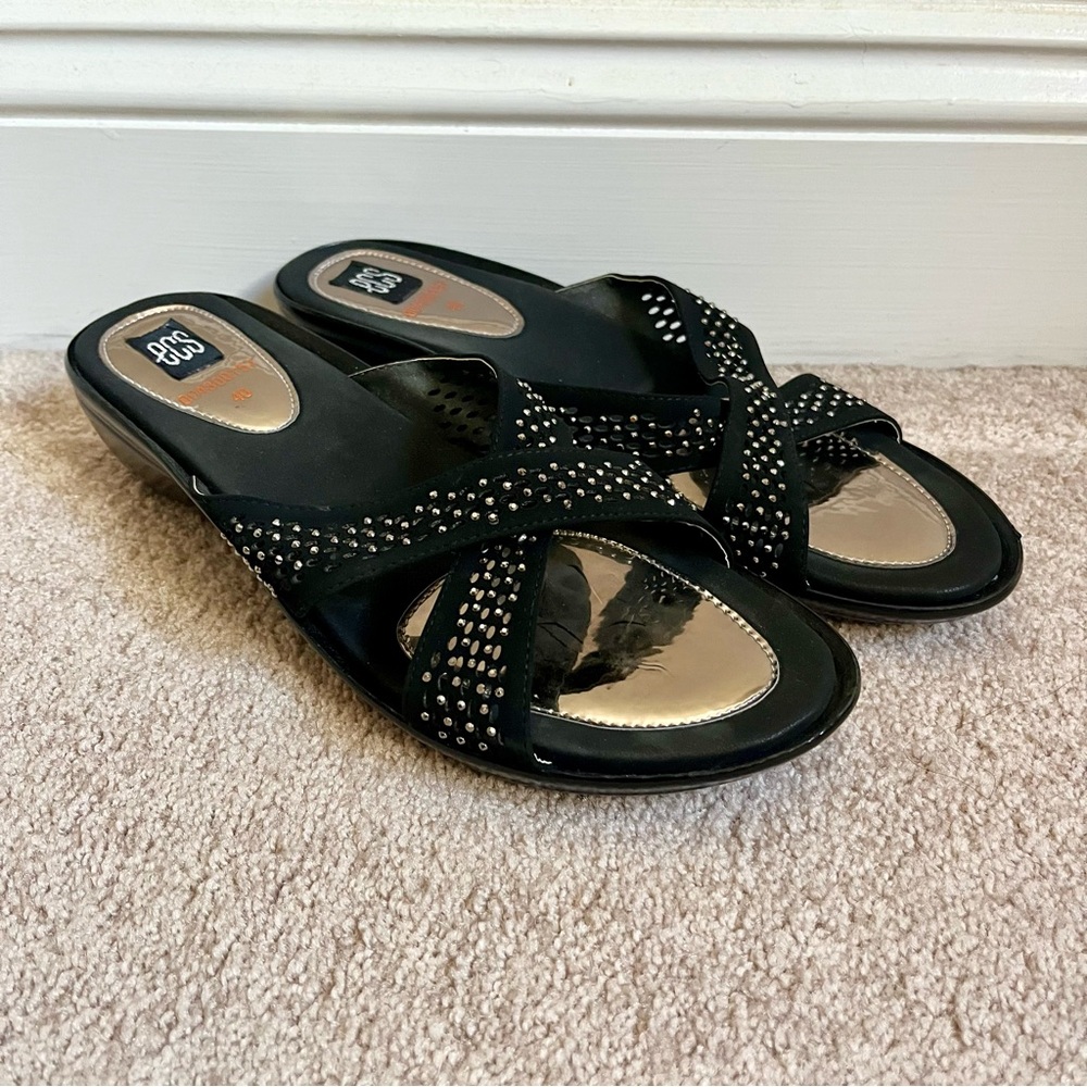 ECS Cross Strap Embellished Wedge Sandal Black US Size 9